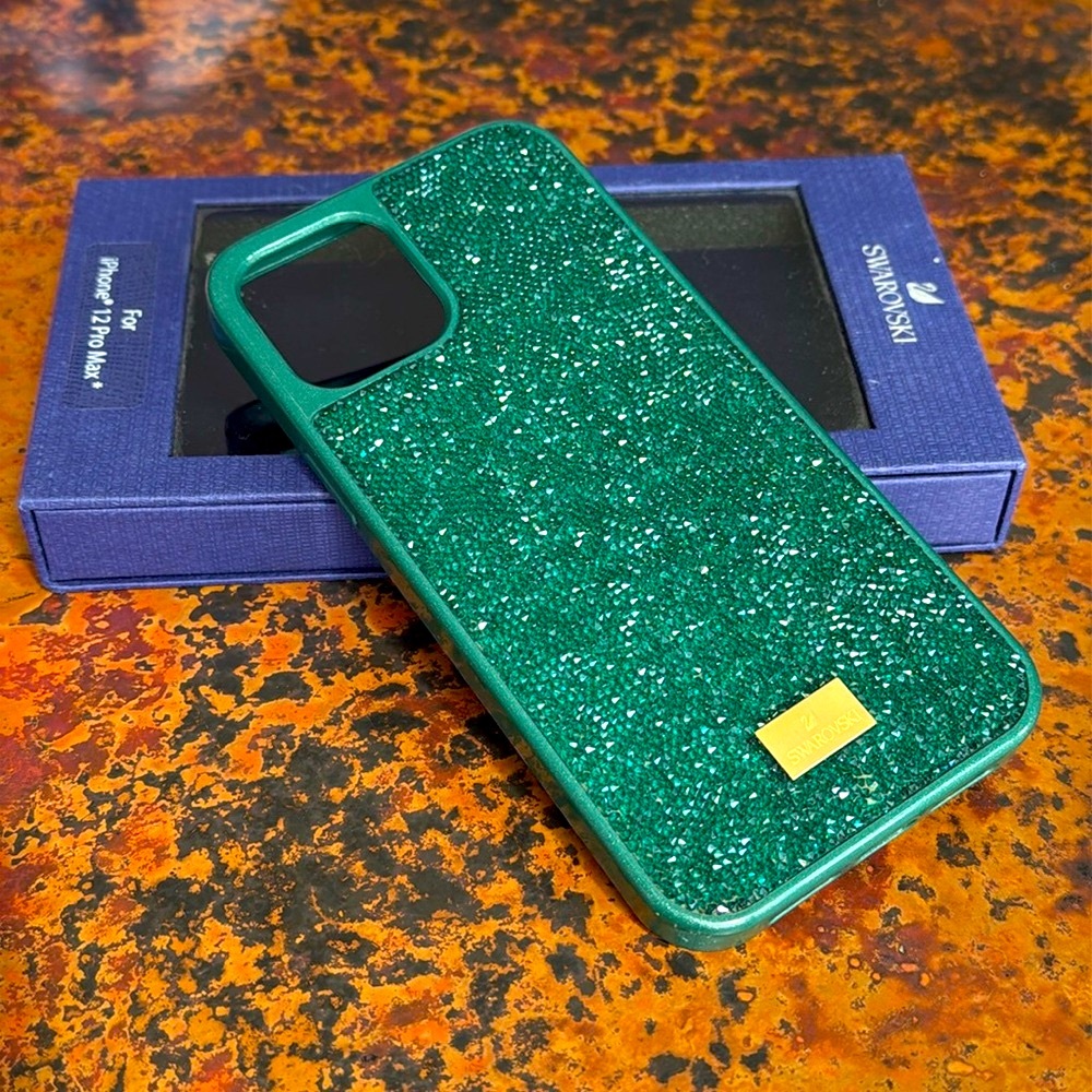 Swarovski Green Crystal Glam Rock Smartphone Case iPhone 12 Pro Max Phone Case - Picture 3 of 12